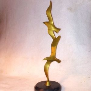Sadek Modernist Seagulls brass sculpture marble base 13"